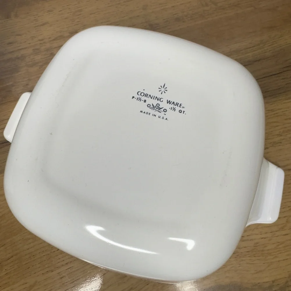 Corningware White Casserole Dishes with Blue Floral Pattern (Set of 2)